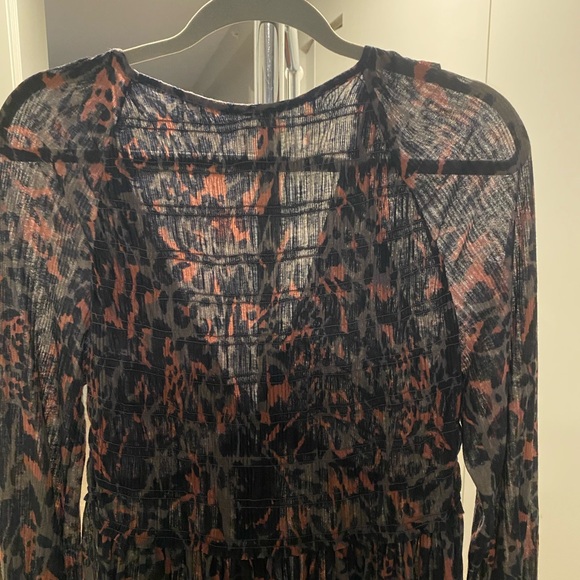 Free People Black and Brown Animal Print V-Neck Long Sleeve Dress - Picture 8 of 9